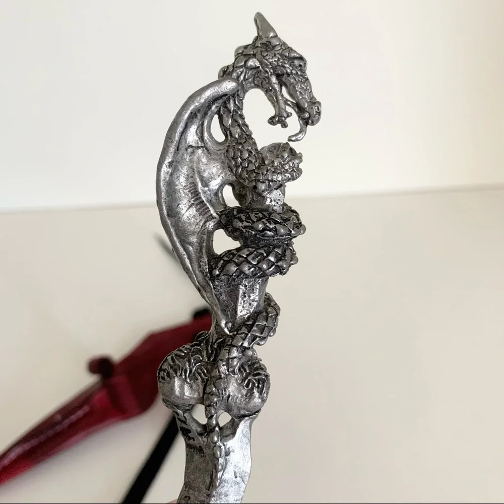 Vintage Medieval dragon letter opener in leather sheath